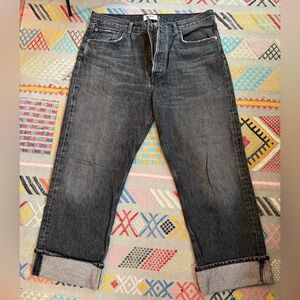 Agolde Women's Cropped Black-Gray Jeans - Rolled Hem